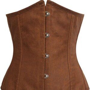 Y2K Brown Steel-Boned Sued Corset – Waist Training Cosplay Bustier Cottage Core